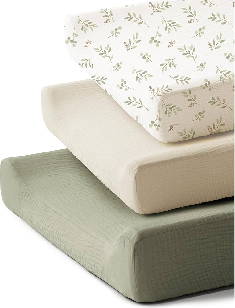 3 Pack Muslin Changing Pad Covers for Girl Boy, 100% Soft Cotton Changing Table Cover, Breathable... | Amazon (US)