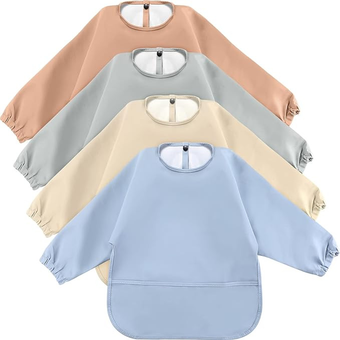 4 Pack Long Sleeve Baby Bibs Waterproof Long Sleeved Bib Baby Eating Smock Bib Feeding Shirt Bib ... | Amazon (US)