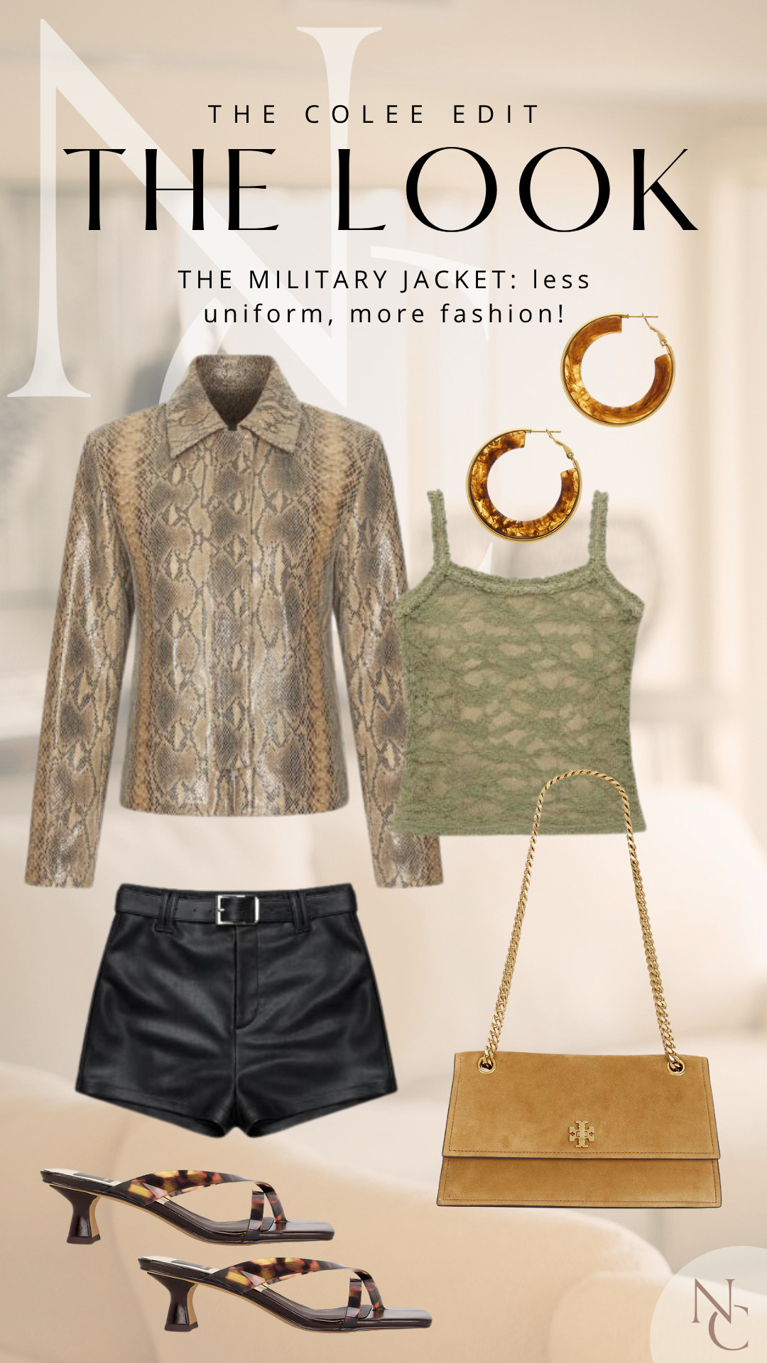 A little military, a lot fashion. 🤎🐍 Mixing snakeskin, leather shorts, a touch of lace and tortoise accessories for a fall look that feels edgy without trying too hard. The Tory Burch bag is the perfect finishing touch. Shop the entire look here!
 

 #LTKdayinmylife #LTKgrwm #LTKootd
