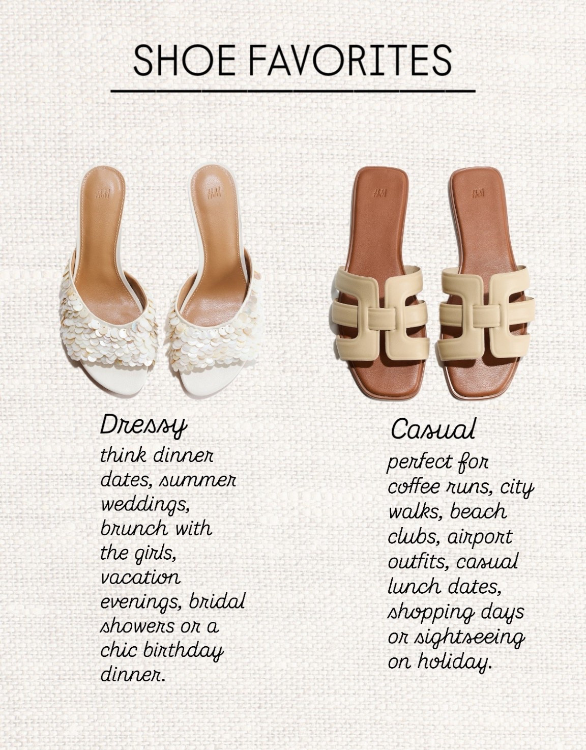 Two summer staples I keep reaching for 🤍✨ one dressy, one casual! 

Like this post to save it to your favourite folder and come back later to shop.

white heels, embellished heels, summer heels, wedding guest shoes, bridal shower outfit, dinner date shoes, chic sandals, neutral sandals, flat sandals, casual summer shoes, vacation outfits, linen outfit, beige sandals, capsule wardrobe, minimalist style, elegant outfits, resort wear, everyday chic, classy fashion, summer essentials

#LTKWorkwear #LTKSeasonal #LTKTravel