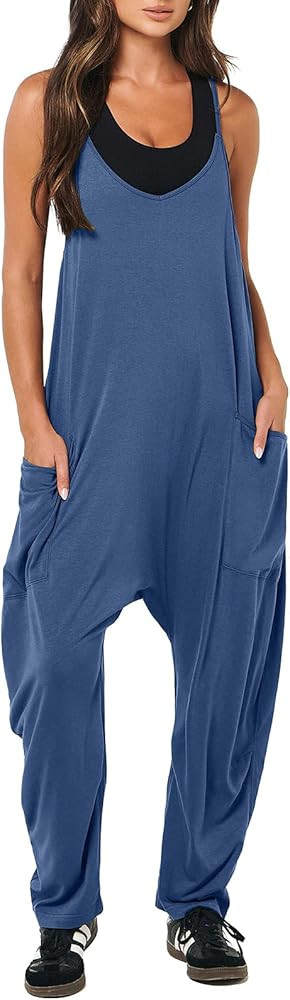 ANRABESS Women's Casual Loose Sleeveless Jumpsuits Adjustbale Spaghetti Strap V Neck Harem Long P... | Amazon (US)