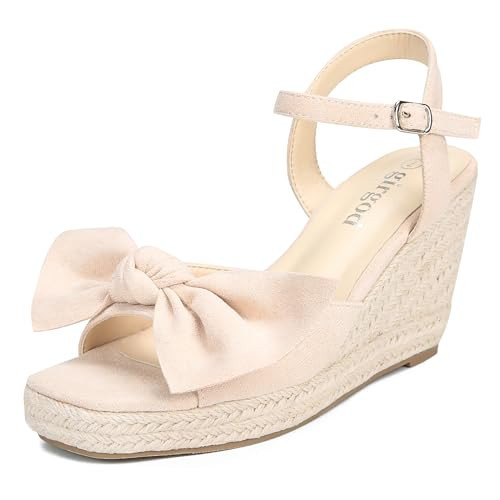 girgod Espadrilles Wedge Sandals for Women Bow Platform Wedges Heels Open Toe Ankle Strap Summer Wedding Wedges | Amazon (US)