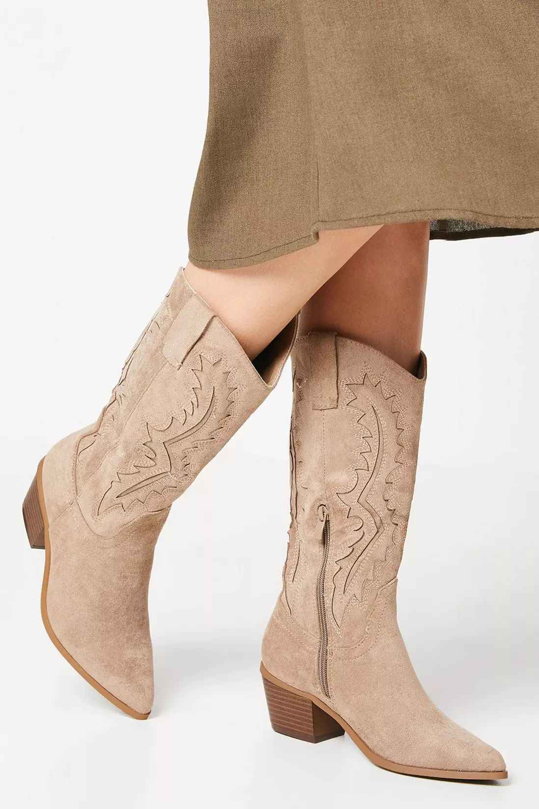 Janet Cutwork Detailed Western Calf Boots | Oasis UK & IE