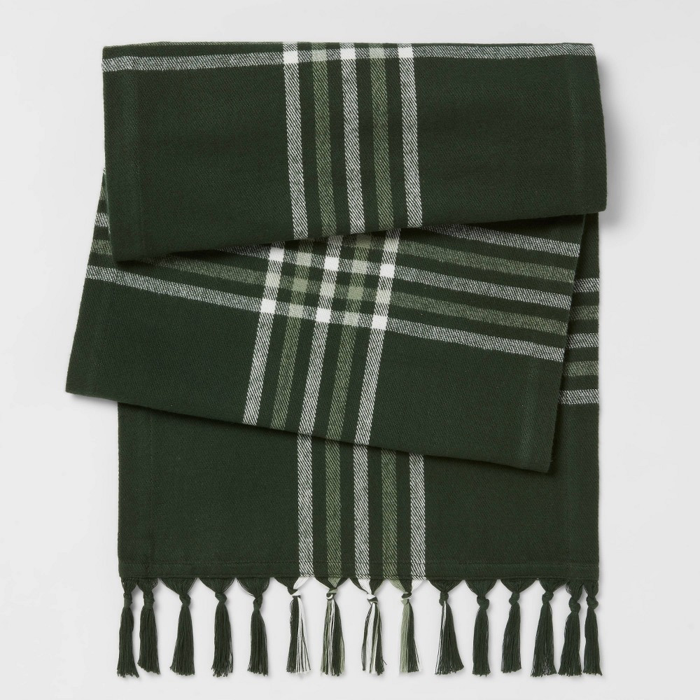108"" x 14"" Cotton Plaid Table Runner Green - Threshold | Target