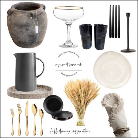 Fall dining…..

Wheat
Vintage pot
Pottery Barn pitcher and candleholders 
Coupe gold rimmed martini glasses
Gold silverware
Found it on Amazon
Fringe cloth napkins
Walmart
Vintage Ikea glasses
Round marble tray 
Earthy
Organic modern dining 

#LTKhome #LTKSeasonal #LTKstyletip
