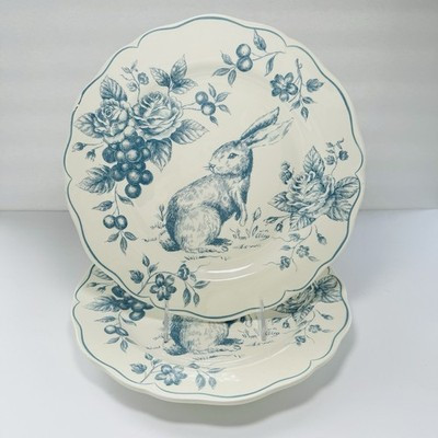Maxcera Easter Bunny Rabbit BLUE White Roses Toile Dinner Plates ~New ~Set of 2 | eBay US