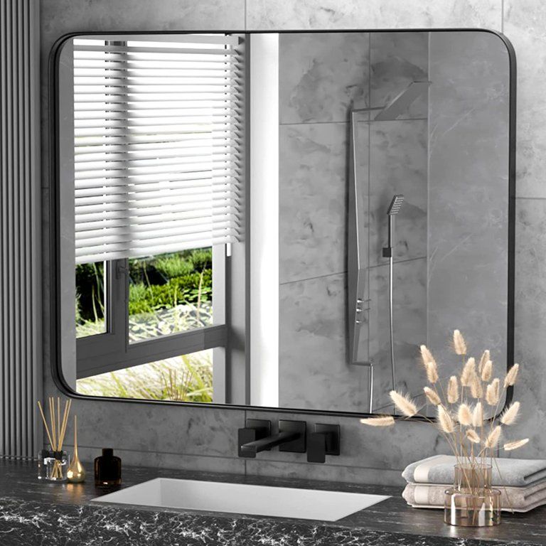 LHDDDD Brushed Black Wall Mirror, 30x40 Inch Bathroom Mirror Rounded Corner Rectangle Vanity Mirr... | Walmart (US)