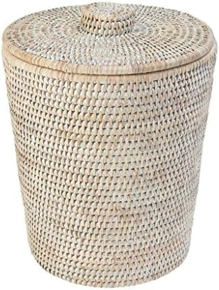 KOUBOO La Jolla Rattan Round Waste Basket with Plastic Insert & Lid, White Wash | Amazon (US)