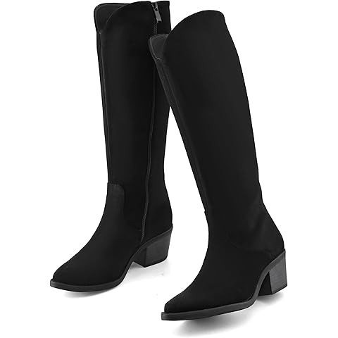 iiimmu Cowgirl Boots Women Knee High Boots Pointed Toe and Block Heel Cowboy Suede and Faux Leath... | Amazon (US)