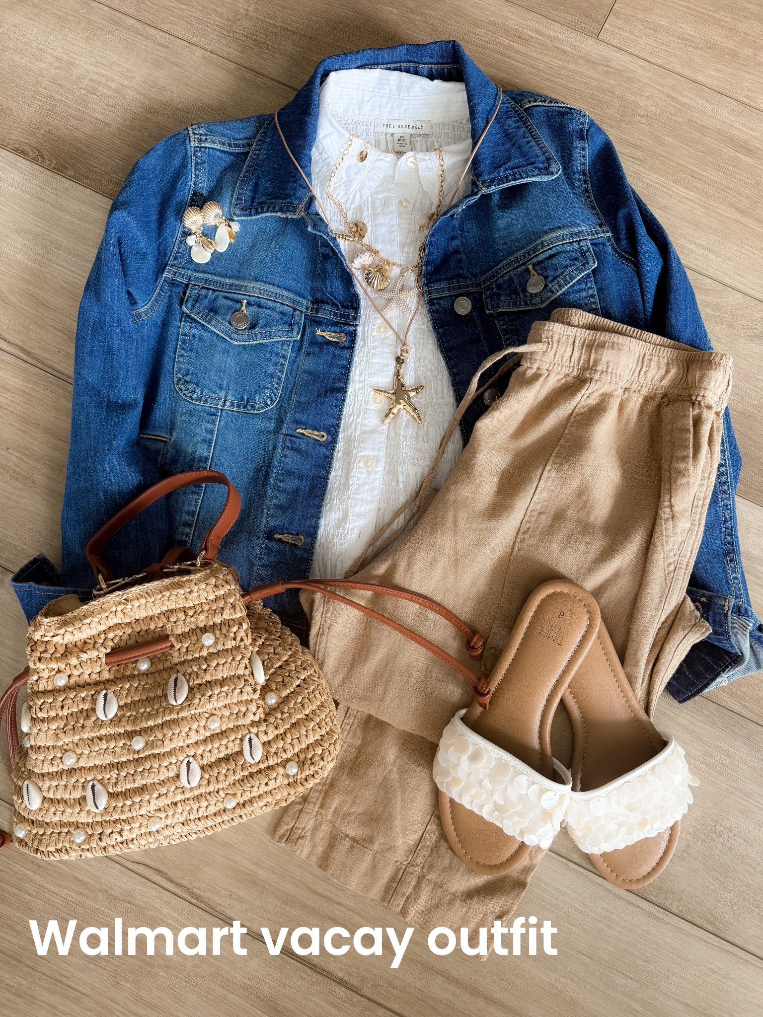 Head-to-toe Walmart and this might be my favorite spring outfit yet 🤍🌿

These new linen blend pull-on pants are officially a spring staple. The elastic waistband + adjustable drawstring make them so comfortable, and the length is PERFECT on me at 5’2” 🙌🏼 (no hemming needed 👏🏼). They’re lightweight, breathable, and ideal for warm weather outfits, vacation, or everyday mom life.

This new white top looks SO similar to something you’d find at Anthropologie — the texture and details are beautiful and give that elevated boutique vibe without the high price tag. Layered with a classic denim jacket and all the coastal shell accessories for the prettiest spring look.

Finished it off with the woven shell bag and textured slide sandals for that easy coastal, neutral spring outfit feel 🤎🐚

If you’re looking for affordable spring outfits, linen pants for petites, or elevated Walmart fashion finds… this entire look is such a win.

#WalmartFashion #WalmartFinds #LinenPants #SpringOutfit #AffordableFashion #PetiteStyle #CoastalStyle #NeutralOutfit #HeadToToeWalmart #MomStyle #EverydayOutfit #BudgetFashion

#LTKTravel #LTKPetite