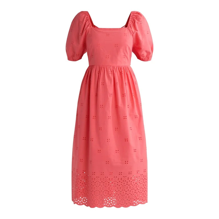Time and Tru Women's and Women's Plus Square Neck Eyelet Midi Dress, Sizes XS-4X | Walmart (US)