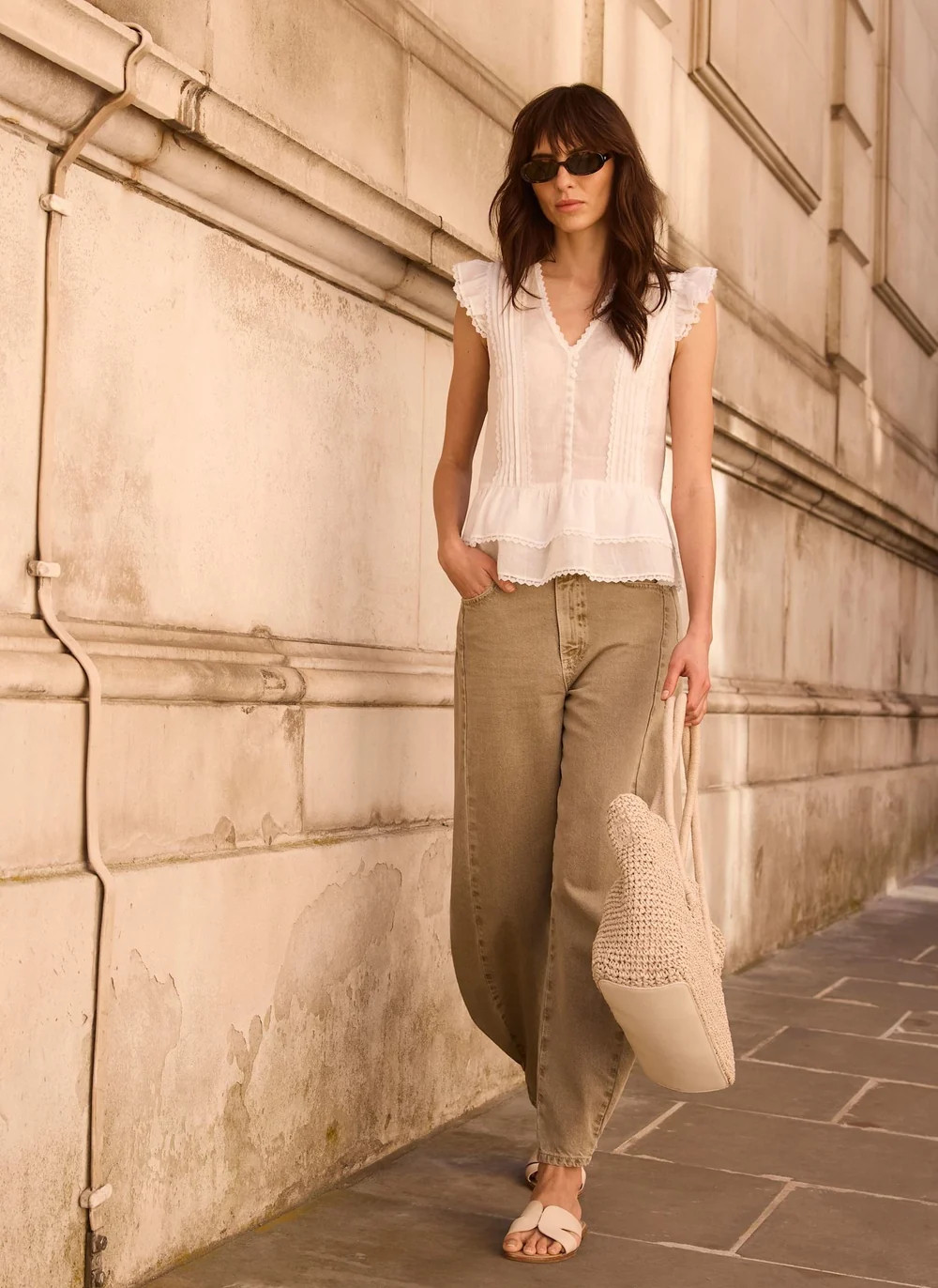 White Ramie Ruffle Detail Blouse | Mint Velvet