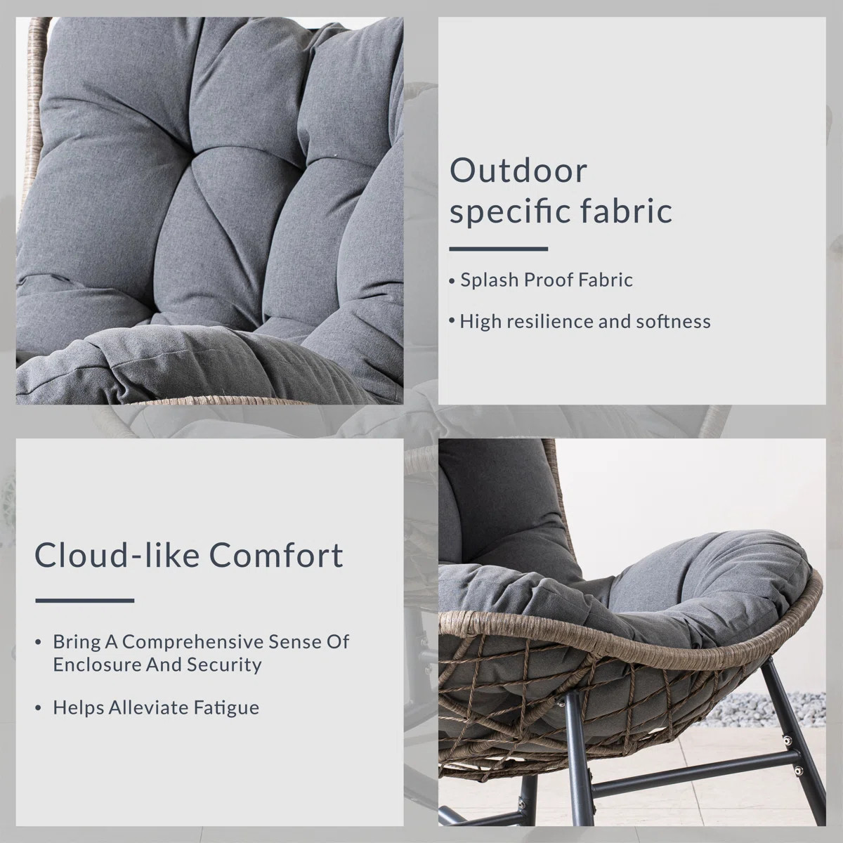 Outdoor Wicker Rocking Chair With Cushions, Metal Frame Patio Rocker Chair With Fixed Seat Cushio... | Wayfair North America