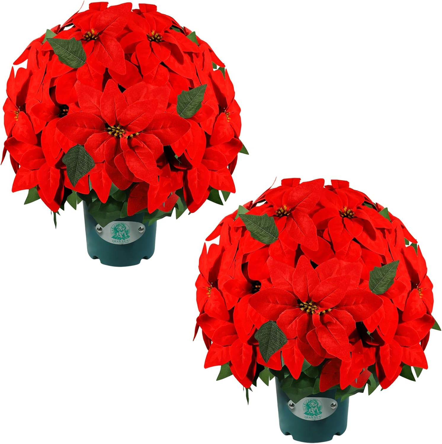 Artificial Poinsettia Christmas Plant in Pot, 16 Inch Faux Red Poinsettia Holiday Flower Arrangement, UV Resistant Christmas Indoor Outdoor Decor for Home, Front Porch, Tabletop Decoration | Amazon (US)