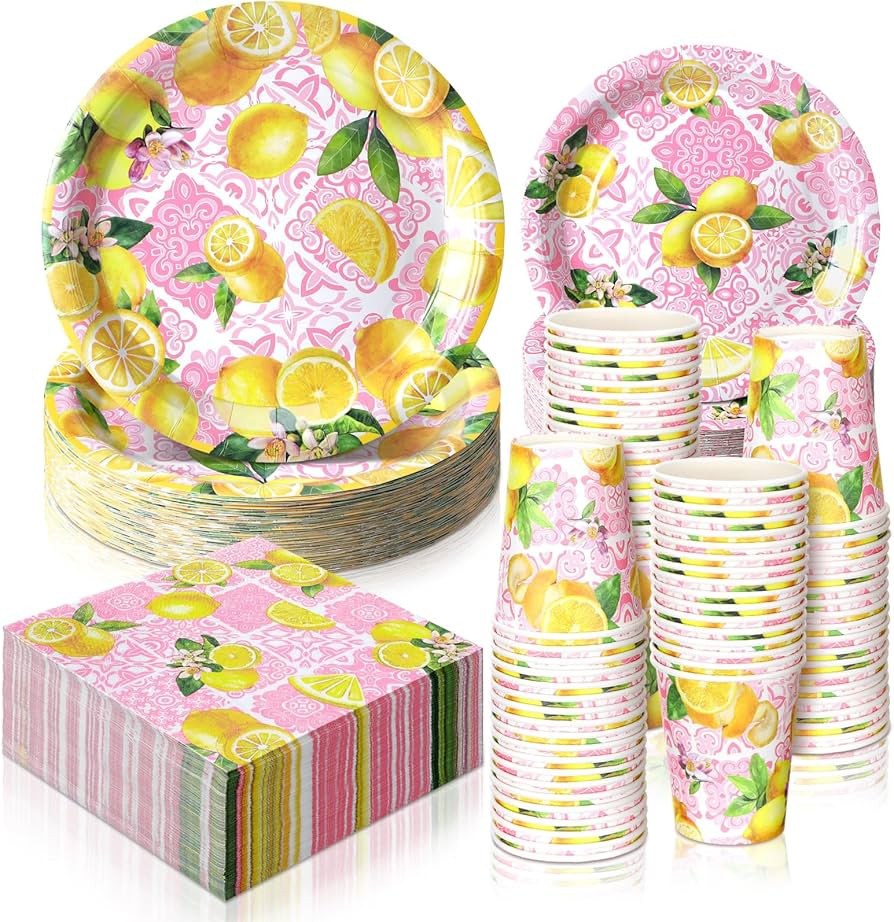 Hsei 250 Pcs Pink Lemon Birthday Party Decorations Lemon Plates and Napkins Pink Baby Shower Birt... | Amazon (US)
