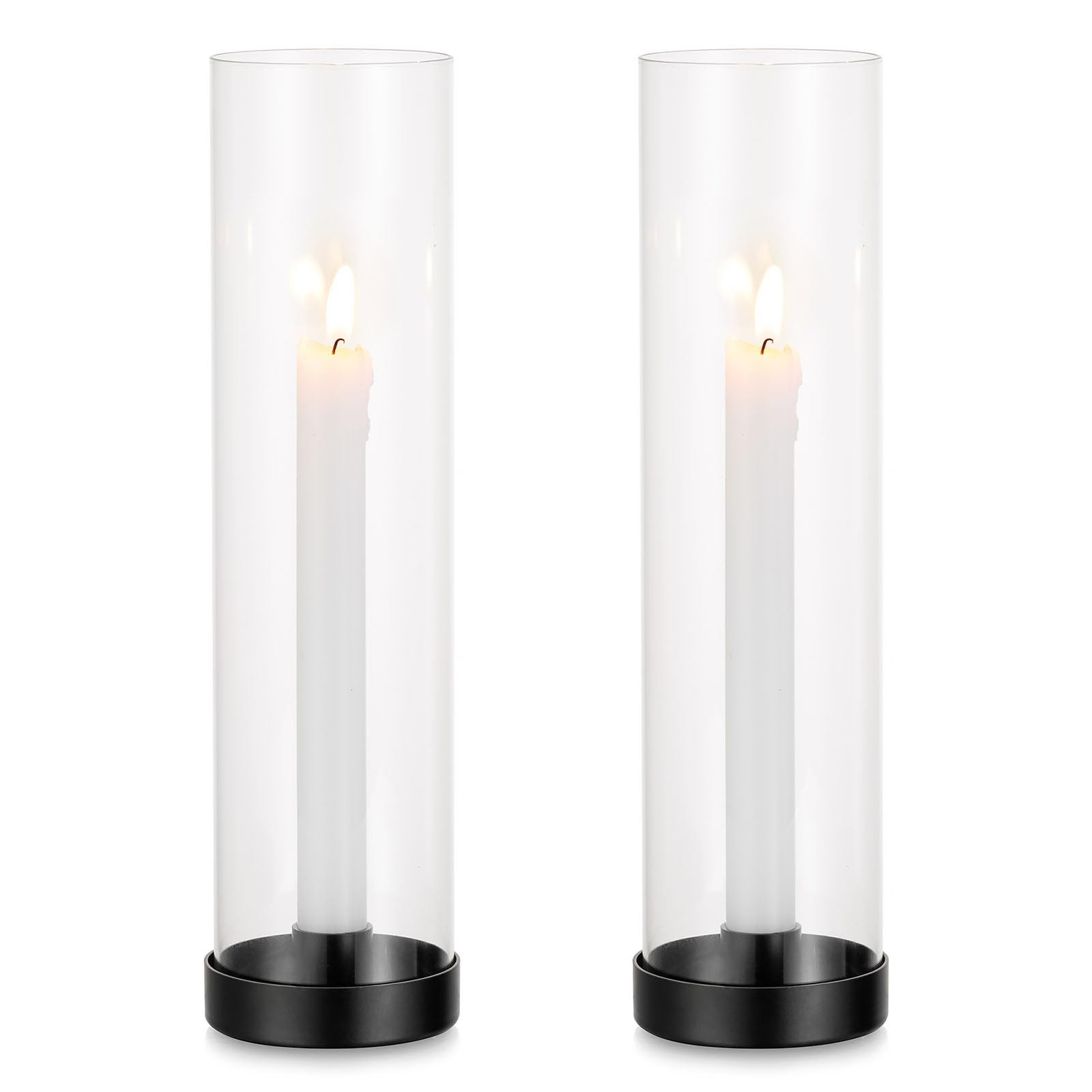 Romadedi Candlestick Candle Holders Hurricane Glass - 12 Inch Clear Black Taper Candle Holders fo... | Amazon (US)