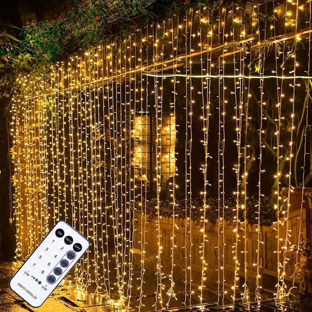 WATERGLIDE 300 LED Curtain Lights, Remote Control Christmas Decorative Hanging String Lights, 8 L... | Amazon (US)