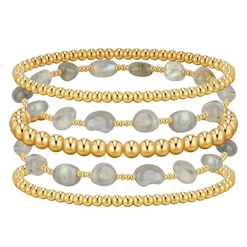 adoyi Gold Beaded Bracelets for Women, 14K Gold Plated Gold Bead Bracelet Set Stackable Stretch Bead Ball Bracelet Jewelry Gifts | Amazon (US)