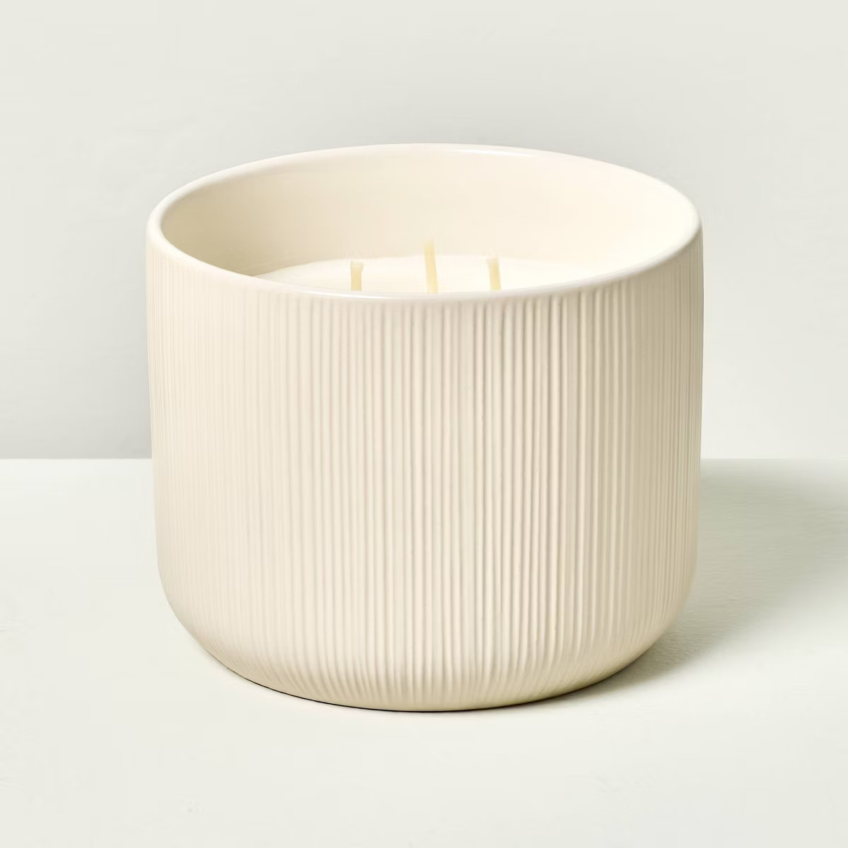 3-Wick Micro-Fluted Ceramic Citronella 16oz Jar Candle Cream - Hearth & Hand™ with Magnolia | Target