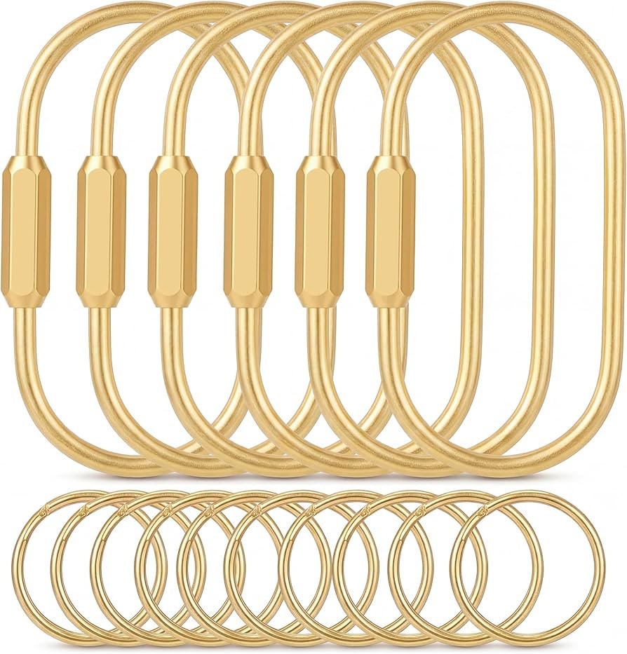 Tiezzi 6 Pack Gold Carabiner Key Ring Clip,Premium Brass Screw Locking Keychain Holder for Backpa... | Amazon (US)