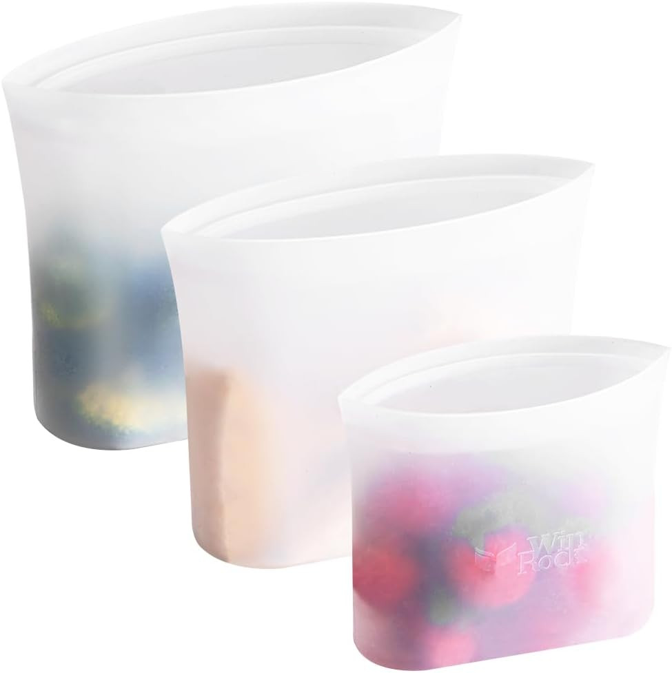 Winrock Reusable 100% Silicone Food Storage Bags, Sandwich Snack Bags New Generation Stand Up Zip... | Amazon (US)