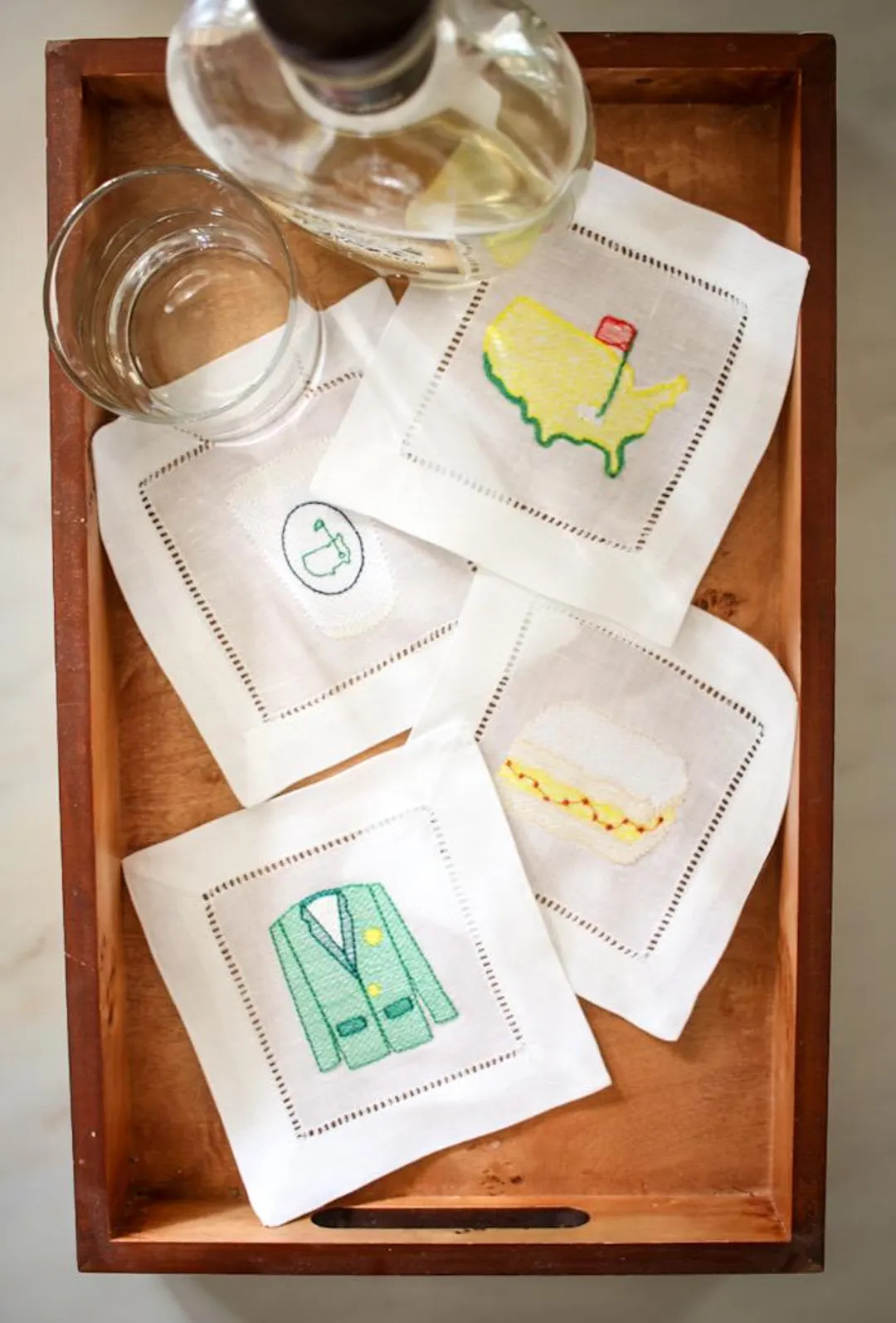 Embroidered Linen Cocktail Napkins: Master's Golf Theme, Set of 4 - Etsy | Etsy (US)