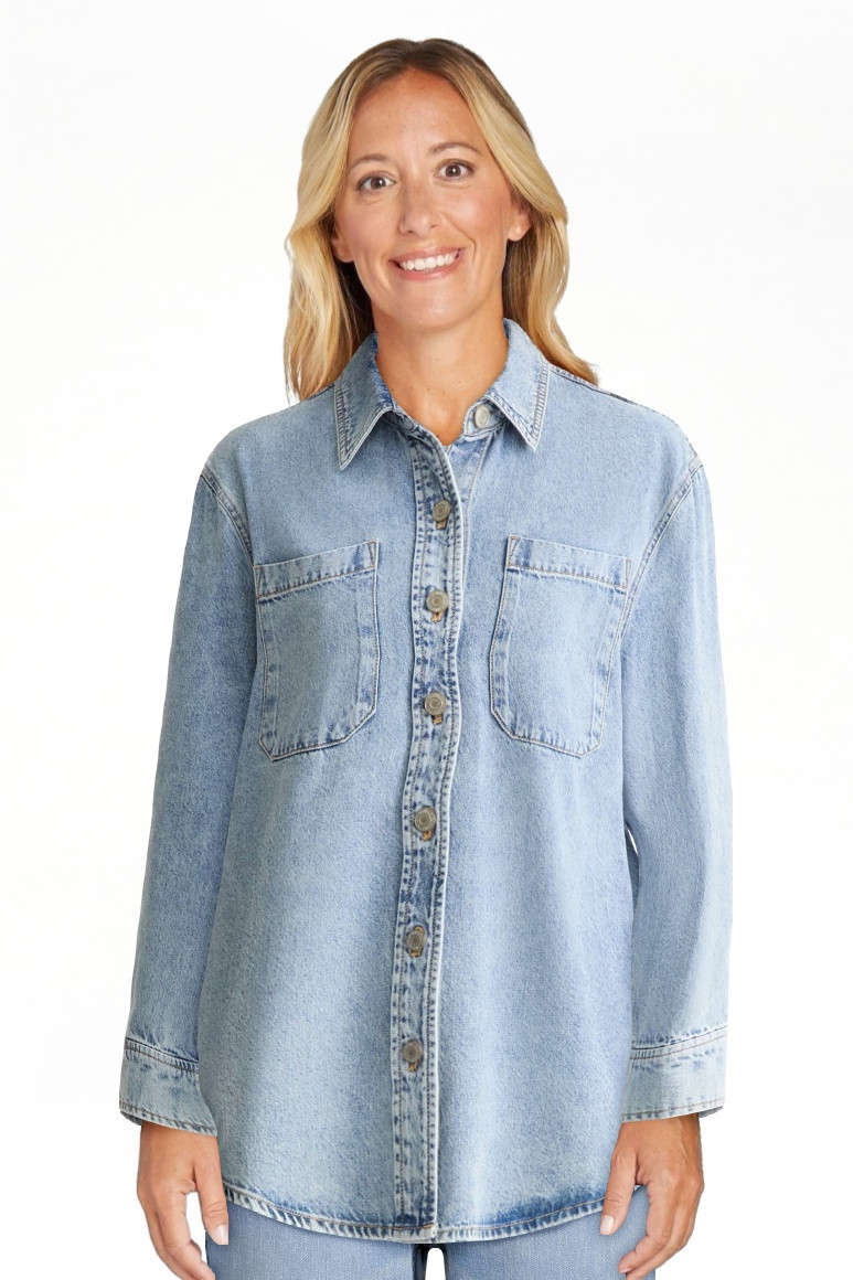 Time and Tru Women's Denim Overshirt with Long Sleeves, Sizes XS-XXXL | Walmart (US)