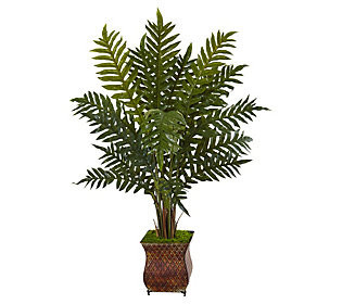 Nearly Natural 4' Evergreen Plant in Metal Planter | QVC