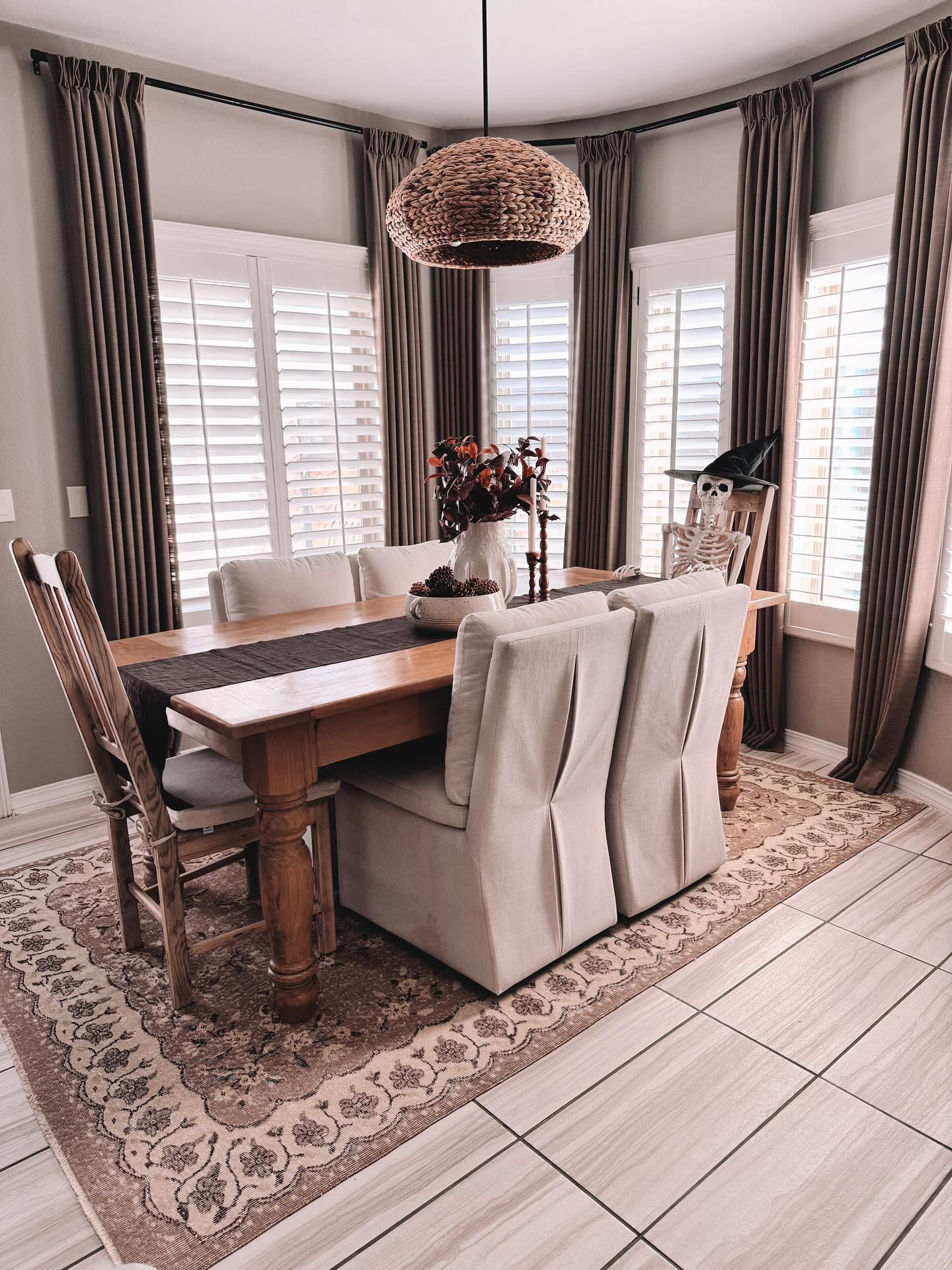 A few views of our dining space and the spot where Hendrick has been hanging out at for the last month, eating his soup and pumpkin spice everything while dreaming of decorating for Christmas! Yet, aren’t we all? 

I am still swooning over this gorgeous vintage rug from @revival they are celebrating their 8th birthday this month and you can get 20% off of your vintage rug with code HAPPY8. Link in stories and bio

#revivalrugs #revivalpartner #oneofakindrugs #vintagerug #diningspace #falldecor #homestyle #homedecor #homesweethome #neutralhomedecor #skeleton