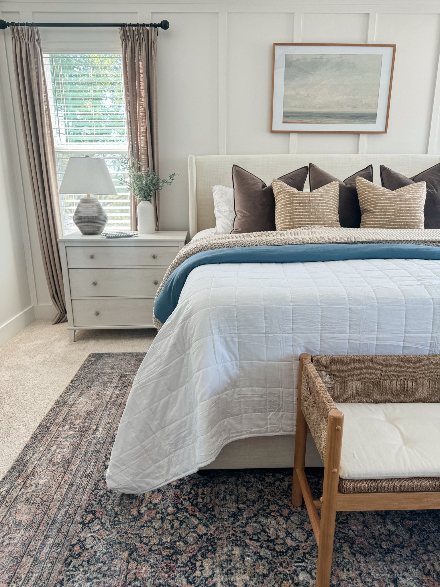 Primary Bedroom 

Modern coastal bedroom, modern organic bedroom, transitional bedroom, Tilly bed, upholstered bed, king bed, bedroom design, master bedroom design, bedding, bedroom rug, art over bed, nightstands, bed bench  



#LTKHome #LTKStyleTip #LTKFamily
