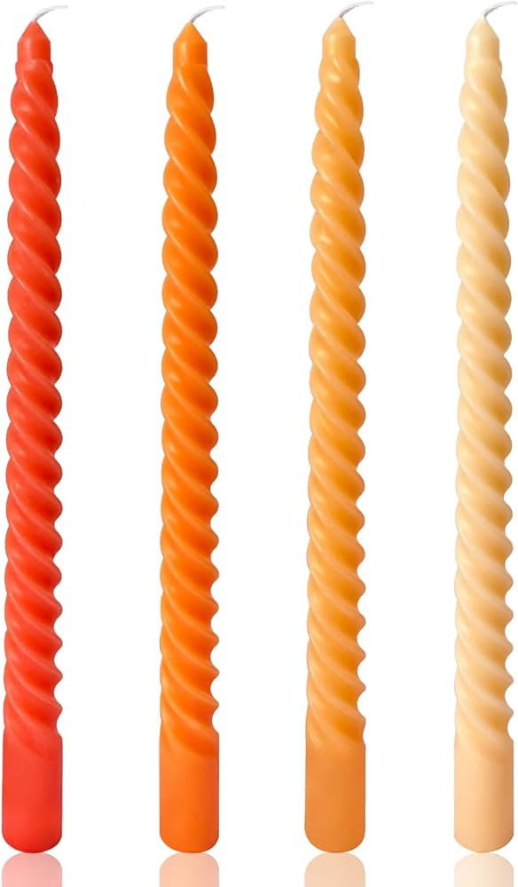 Orange-Gradient Spiral Taper Candles for Home Decoration, 4 Pack 10 Inch Candlesticks for Dinner ... | Amazon (US)