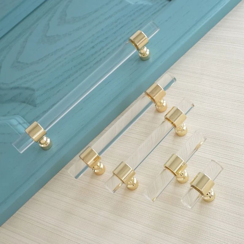 Customizable  Acrylic Drawer Pulls Handles Gold Clear Dresser Pulls Knob Kitchen Cabinet Door Han... | Etsy (US)