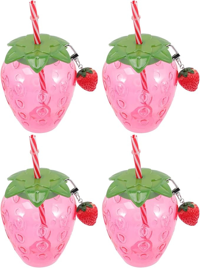 Alipis 4pcs Hawaii Sippy Cup Cartoon Fruit Straw Cups Party Sippy Cup Strawberry Shaped Cup Luau ... | Amazon (US)