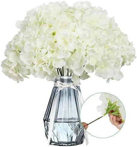 Ozera Pack of 12 Artificial Flowers Hydrangea Silk Flowers, No Fade White Faux Flowers Heads with... | Amazon (US)
