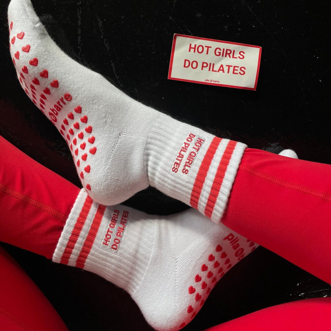 Hot Girls Do PILATES Sock WHITE/RED - Etsy | Etsy (US)
