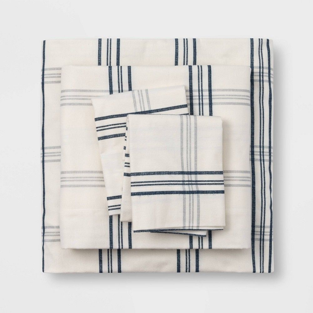 King Printed Pattern Fall Flannel Sheet Set Windowpane - Threshold | Target