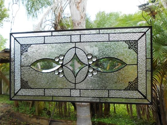 Traditional Vintage Look Bevel & Stained Glass Panel, Antique Home Decor Window Transom, Stained ... | Etsy (US)