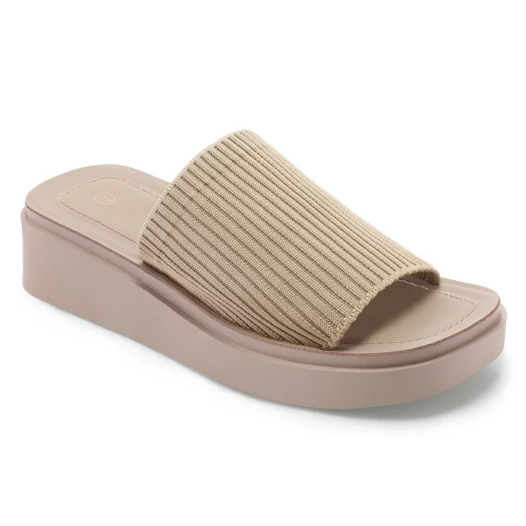 Bocca women Knit Platform Sandals Tan Open Toe 1.8 inch Slide Sandals 9M | Walmart (US)