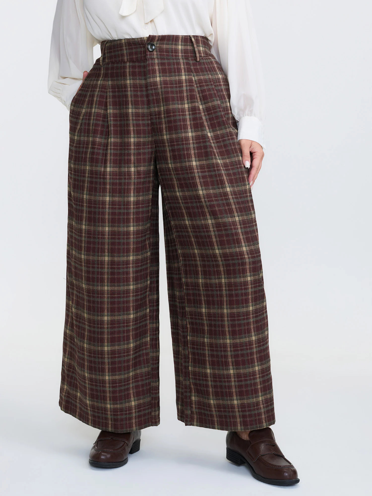 Checkered Pattern Pockets Pants | Bloomchic