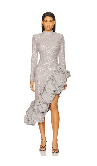 ROTATE Sequin Asymmetric Dress in Grey. - size 36 | Revolve Clothing (Global)