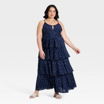 Women's Tiered Ruffle Maxi Dress - A New Day™ Navy Blue 4X | Target