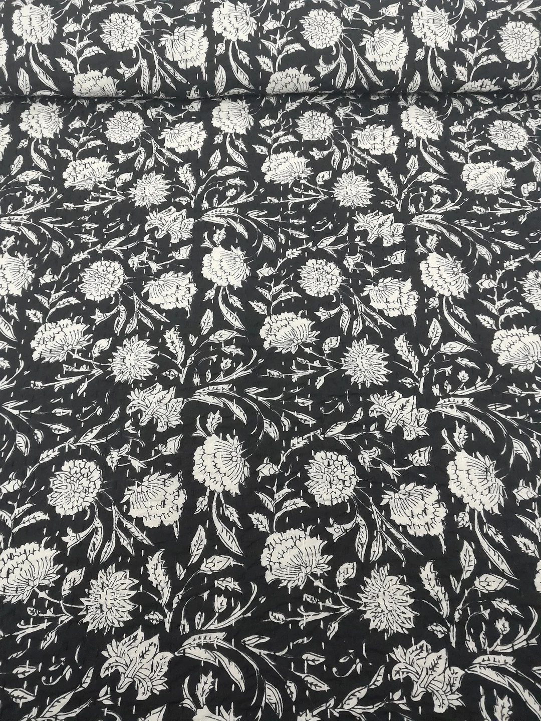 Kantha quilt black floral handmade kantha blanket throw hand stitching black kantha quilt queen b... | Etsy (US)