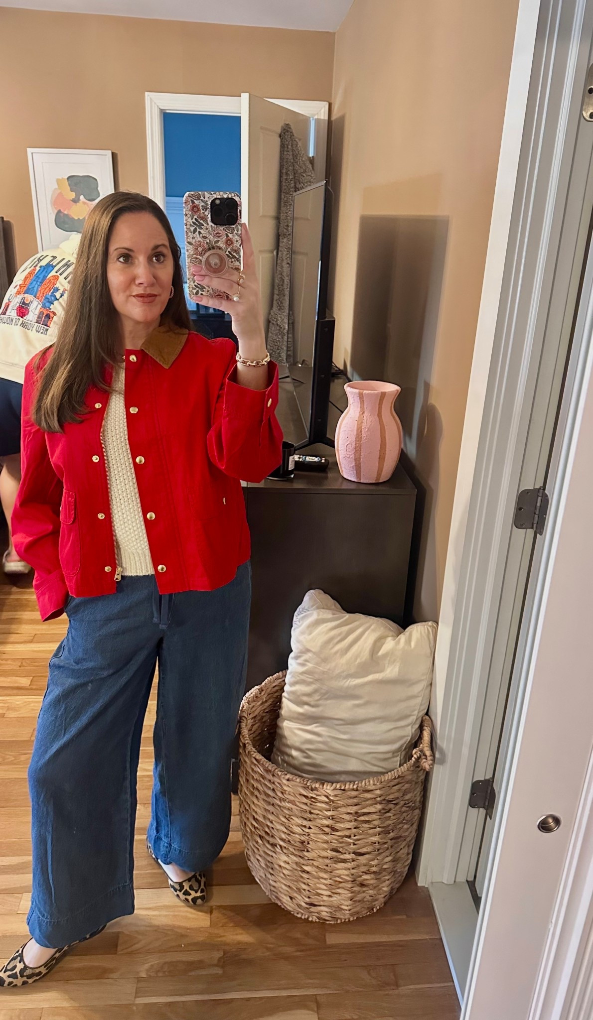 Was unsure about this BRIGHT red #BarnJacket but I’ve decided I love it. Great transition piece with this wacky weather we’re having! Styled it with these elastic waist comfy jeans from Z Supply and my leopard Rothy’s 🐆 ♥️  #Jcrew

#LTKWorkwear #LTKSeasonal #LTKootd