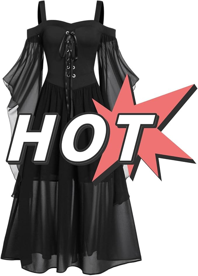 Homisy Women's Costumes Gothic Witch Costume for Womenplus Size Cold Shoulder Maxi Dress Lace Up ... | Amazon (US)