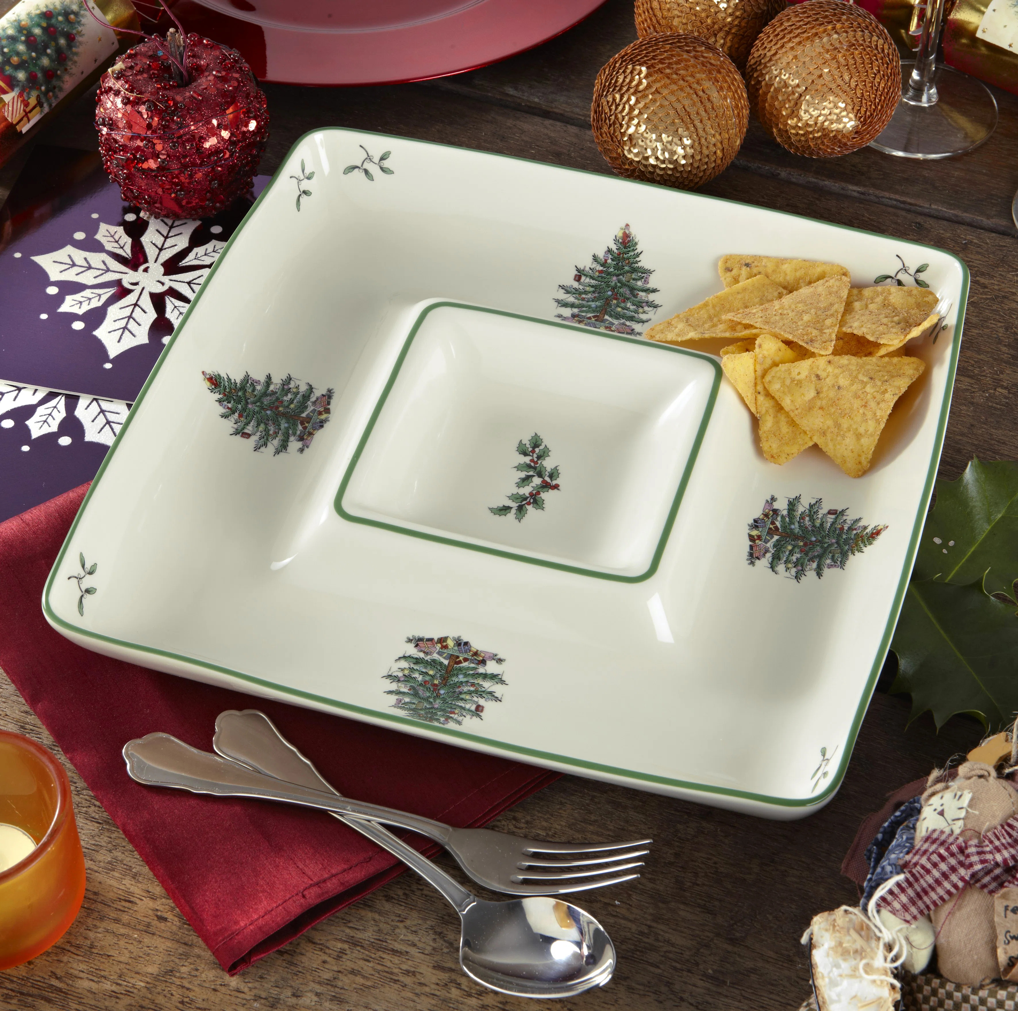 Spode Christmas Tree Sq Chip And Dip 12.5" | Wayfair North America