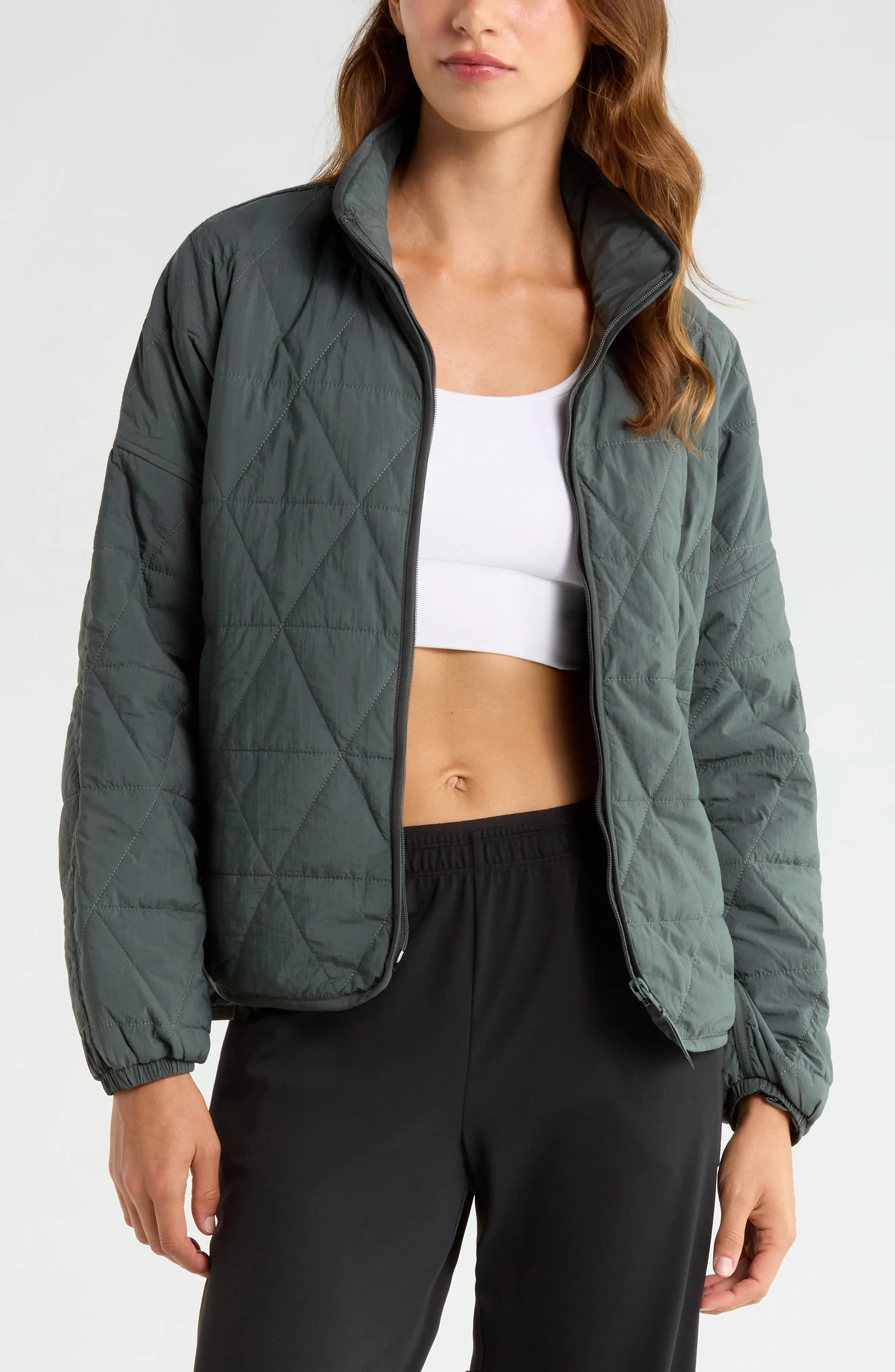 Zella Compass Quilted Packable Jacket in Green Urban at Nordstrom, Size Large | Nordstrom
