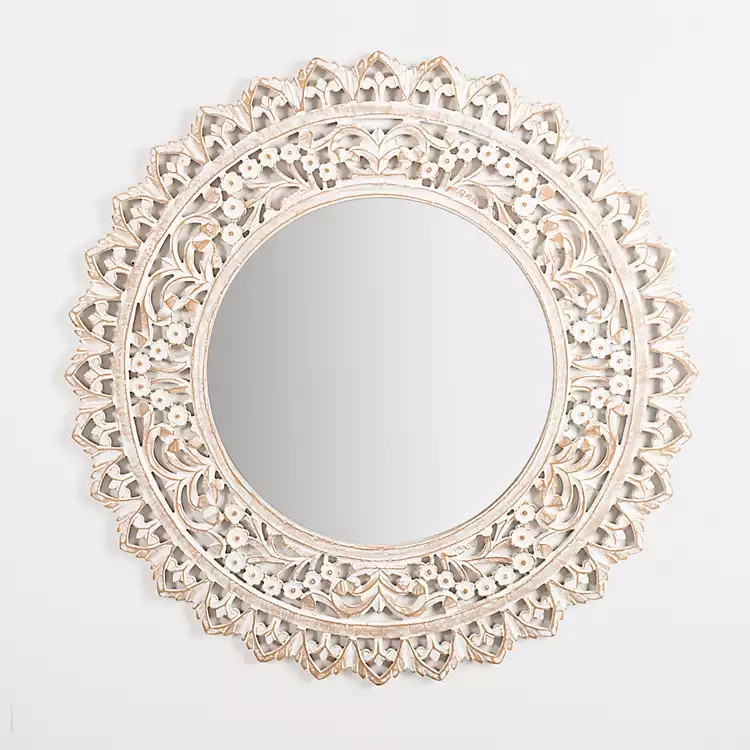 New! Round Cream Carved Ornate Wall Mirror | Kirkland's Home