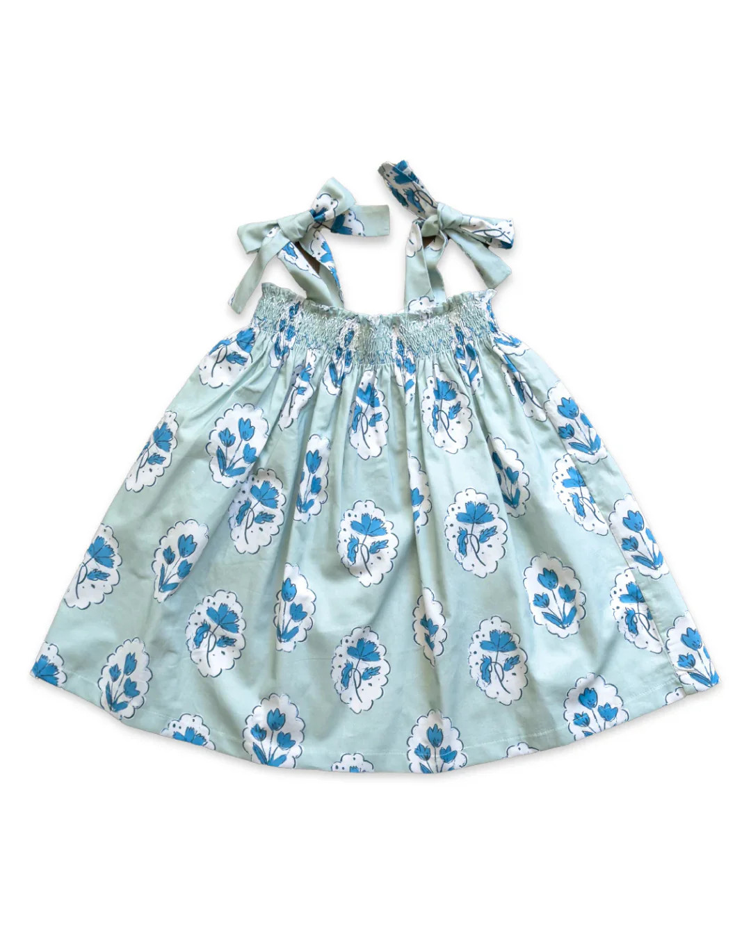 Teatime Dress | Smocked Tie Top | Medallion Flower Blue | Sun House Children's