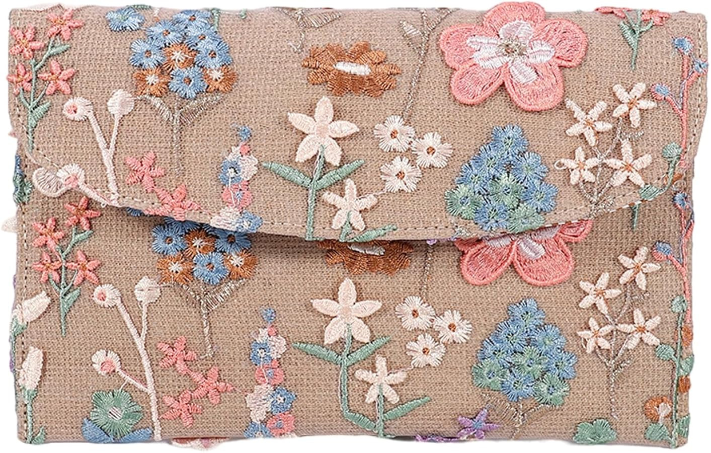 Sequin Embroidered Floral Clutch Purse for Women Envelope Handbag | Amazon (US)