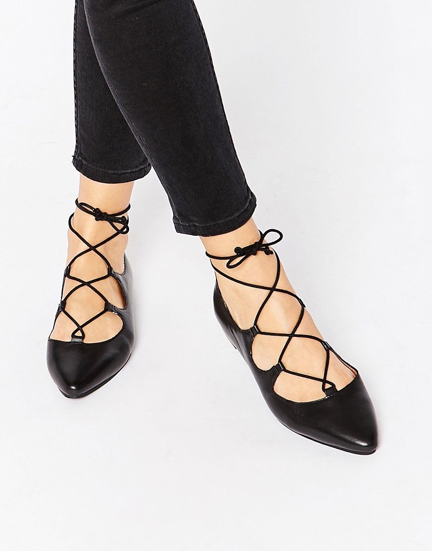 Warehouse Pointed Ghillie Lace Up Flat Shoes | ASOS UK